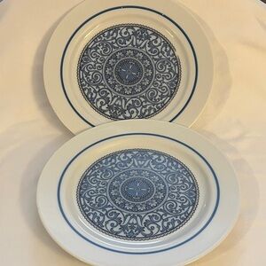 Set of 2 Noritake Blue and White Patterned Dinner Plates